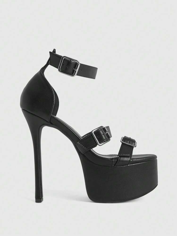 CUCCOO LuxiPop Women's Stiletto High Heel Waterproof Platform Sandals With Ankle Strap, Black, Sexy Fashion Wear For Nightclub, Suitable For Spring/Summer, Travel, 2000s Style