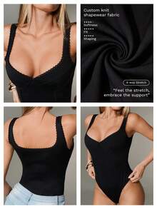 Nuvra Spaghetti Strap V-Neck Fitted Sexy Bodysuit For Women - Black - View 9