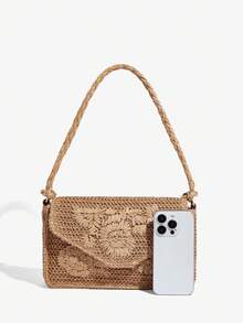 SHECARRY 女士单肩包、流浪包、草编包、流苏包，时尚、优雅、简约、个性化、百搭，适合海滩、度假、假日、夏季、海边、沙滩派对 - 駝色 - 查看 5