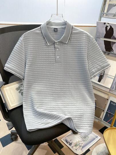 Manfinity Joysei Camisa polo de hombre con cuello acanalado, unicolor y textura jacquard