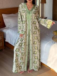 DAZY Floral All-Over Print Loose Women Robe - Green - View 5