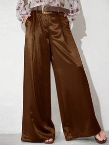 Aveloria Modichic Quần dài nữ thanh lịch, dáng rộng, suông, kèm thắt lưng da, tôn dáng, thích hợp cho công sở. - màu nâu - Xem 3