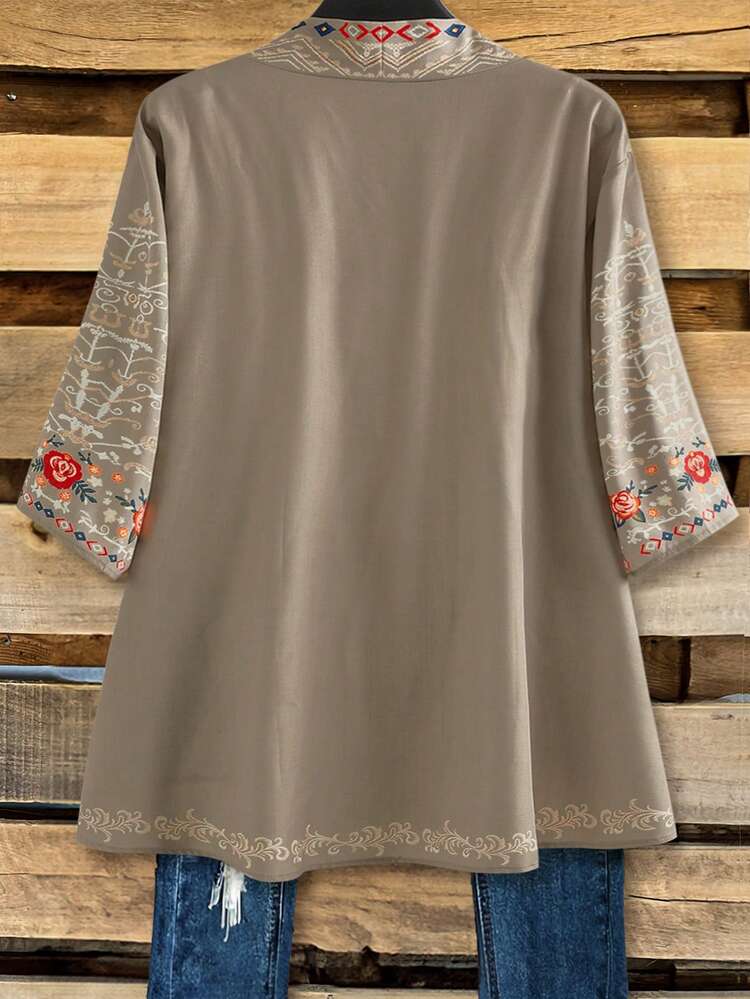 Plus Size Women Floral Print Loose Casual Open Front Jacket Summer Outfits Summer Clothes  Spring  Spring Outfit Women Spring Clothes Country Style For Women Vacation Outfits Women  Summer Holiday Outfits