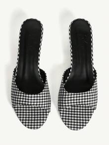 CUCCOO CHICEST Women's Elegant Black & White Plaid Pointed Toe Kitten Heel Mule Sandals, Suitable For Weddings And Dates Valentine's Day Elegant Shoes - Black and White - View 3