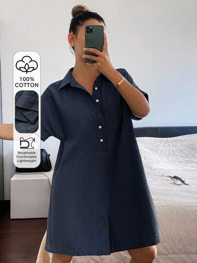 DAZY Solid Color Lapel Short Sleeve Half-Zip Summer Women Jumpsuit