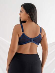 DesireSculpt Sujetador cómodo de talla grande para mujer con parches de malla de unicolor - Azul - Ver 2
