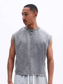 SUMWON Men's Sleeveless Crew Neck Tank Top Washed Stone Grey Ribbed Knit Summer Casual Tank Top Muscle Tee Relaxed Fit Everyday Wear, Mens Vest Tops, Muscle Tee For Men, Sleeveless Hoodie For Men - Grey - View 4