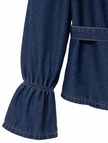 GlowEve Women's V-Neck Ruched Casual Versatile Daily Wear Long Sleeve Denim Blouse - Blue - View 5