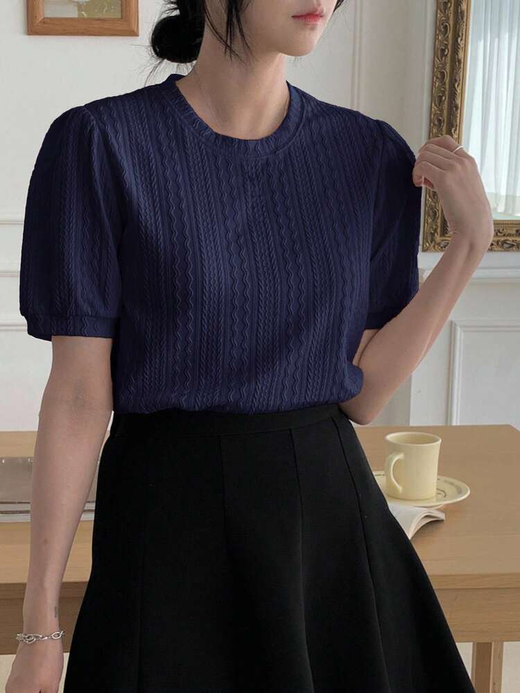 Women's Summer Round Neck Casual Commuting Versatile Loose Fitting Short Sleeve T-Shirt