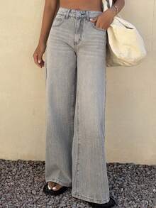 DAZY Quần jeans nữ ống đứng dáng rộng cạp thấp, phong cách đường phố thường ngày, màu xám denim, thích hợp cho hoạt động giải trí thành thị. - Xám - Xem 4