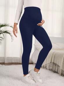 SHEIN Adjustable Waist Maternity Heart Print Leggings - Navy Blue - View 4
