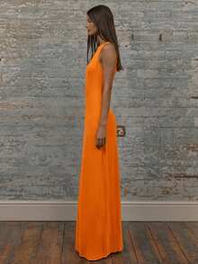 MUSERA 圆领露肩长款连衣裙，女士夏季毕业礼服，优雅可爱性感度假波西米亚风婚礼宾客海滩假日秋季婚礼宾客，优雅，生日，教堂，夜生活，秋季，夏季长款连衣裙 - 亮橙色 - 查看 2