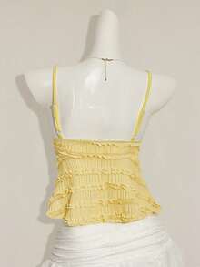 Sweetina 女士多层荷叶边提花面料吊带背心 - 淡黃色 - 查看 2