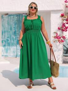Vivid Eden Large Size Women's Spring Summer Beach Holiday Elegant Formal Flower Dress, Summer Women's Long Dress,Plus Size Women's Spring/Summer Fashion Casual Elegant Romantic Vacation Daily Wear Loose Green Chiffon Dress, Soft And Comfortable Fabric,Lady's Green Dress Green Beach Dress Green Summer Dress Green Sundress Green Vacation Dress Green Maxi Dress Women Green Summer Dress Women Zanzea Dress For Women Woman Dress - Green - View 11