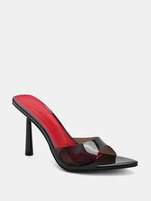 Glitzique Sandalias de tacón alto mujer con puntera puntiaguda y decoración de pirámide transparente negro, tacones glamorosos para fiestas - Negro - Ver 4