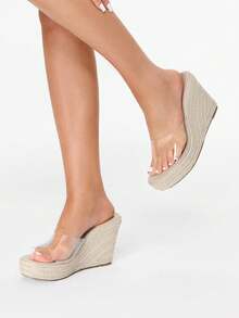 Glitzique 女士透明帶編織坡跟度假夏天涼鞋 - 無色 - 查看 3