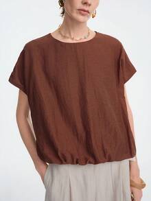 SHEIN Stylify 女士花卉花蕾优雅度假休闲舒适亚麻衬衫，适合办公室和日常穿着 - 棕色 - 查看 5