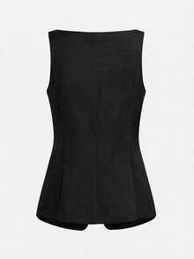 Girlism 少女衬衫套装，秋冬通勤新款，仿口袋装饰船领黑色西装背心搭配开襟西装外套和长裤两件套 - 黑色 - 查看 5