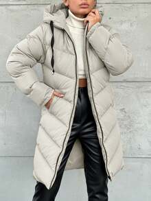 Women Autumn Winter Coats Hiking Camping Black And Silver - 米色 - 查看 5