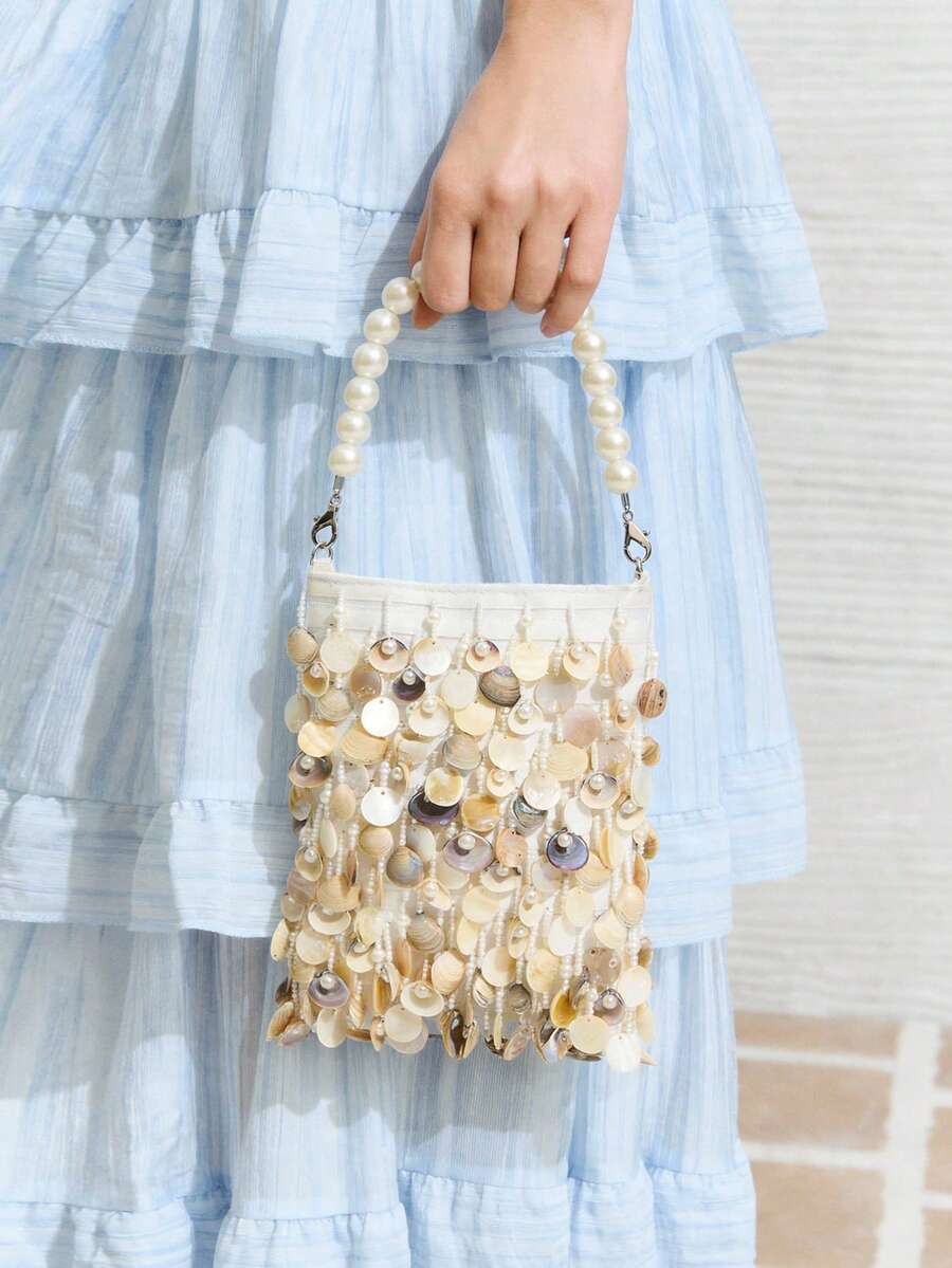 SHECARRY Ladies, Women Top Handle Bags, Fashionable, Elegant, Simple, Personalized, Versatile, Pearl Shell Piece Tassel, For Beach, Vacation, Holiday, Summer, Seaside, Date, Afternoon Tea((Pearl Shell Piece Tassel Random)) - Multicolor - View 1