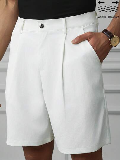 HUEFORM Men's Simple Straight Beige Shorts, Minimalist Loose Design, Suitable For Casual Daily Wear, Weekend Outings, Music Festivals, Parties And Other Social Occasions. This Pair Of Shorts Is An Indispensable Versatile Item In Men's Wardrobe. Manfinity Men Shorts