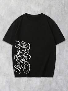 Manfinity Hypemode 男士圆领字母印花休闲百搭日常短袖T恤 - 黑色 - 查看 6