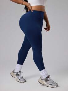 SHEIN Sports Leggings basic da donna taglie forti per yoga/fitness all'aperto con vita a V poco profonda - Blu Navy - Visualizzare 5