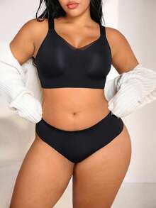 NudeFit 2pcs Set Minimalist Comfortable Seamless Jelly Adhesive Bra Gather Sexy Plus Size Lingerie Set - Black - View 8