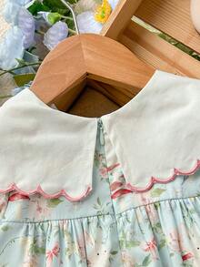 Cozy Pixies 女婴碎花圆领无袖收腰连衣裙，百搭舒适 - 霧霾藍 - 查看 7