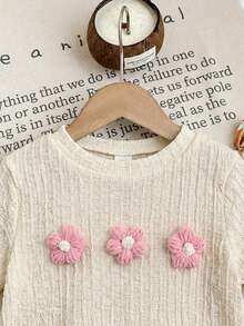 SHEIN LMoss Young Girl 2-Piece Set: Knitted Solid Color Ruffle Collar Top And Woven Ditsy Floral Loose Pants,Kids - Pink - View 5