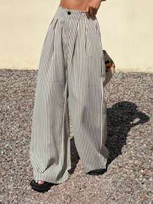 DAZY Women's Casual Striped Wide Leg Pants, Spring/Summer - Black - View 4