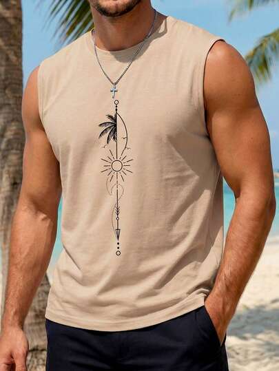 VIVINTIMO 男士休闲太阳印花无袖背心，夏季