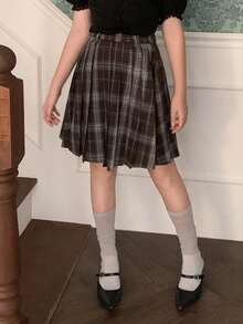DAZY Tween Girl Pleated Plaid Casual Skirt - Brown - View 8