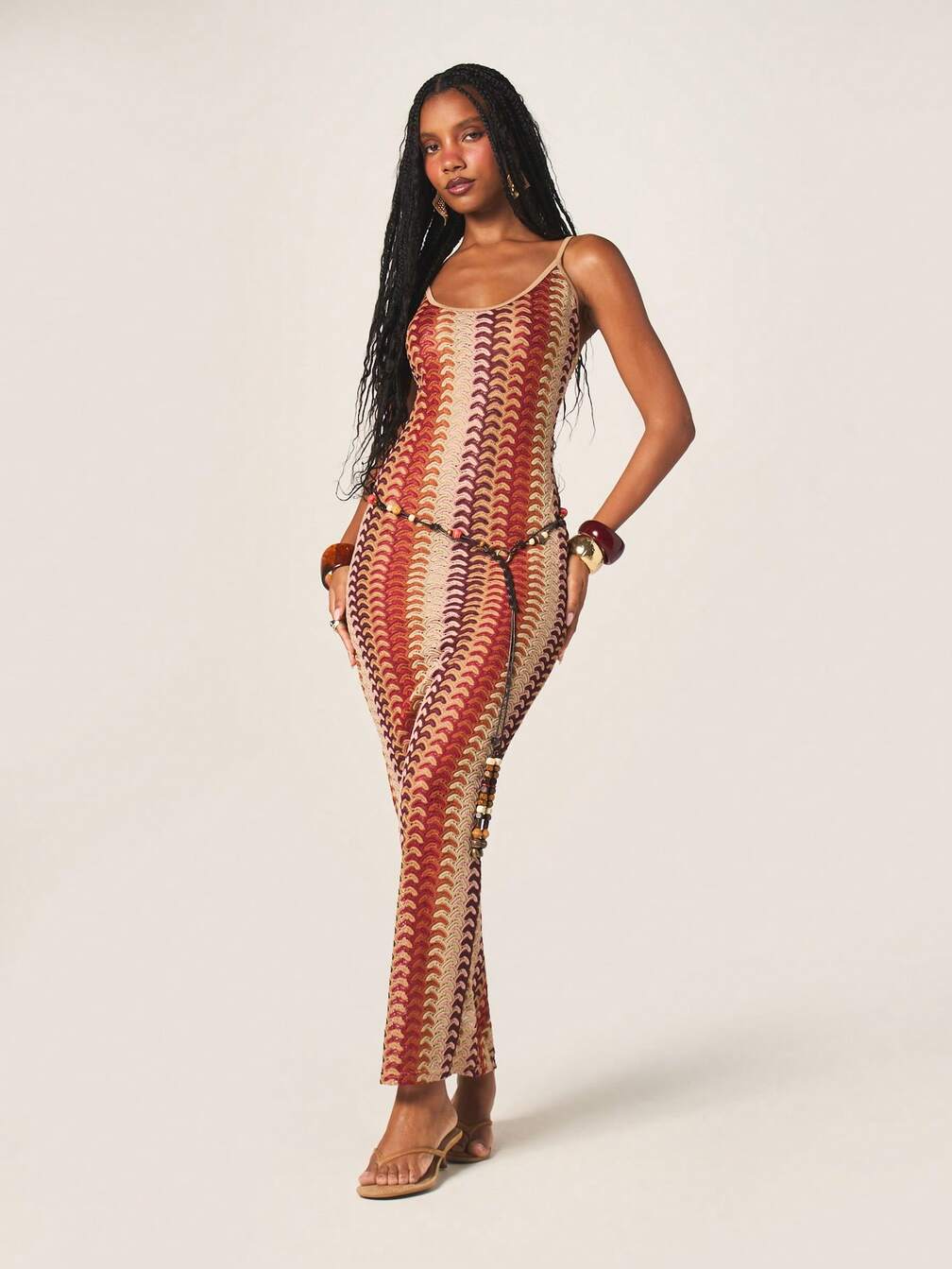 MISSGUIDED Women's Crochet Maxi Dress Long Sleeve Scoop Neck A-Line Autumn Winter Warm Geometric Pattern Multi Color Boho Casual Day Wear Fashion