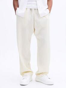 SUMWON Pantalones casuales de pierna ancha y relajada con cintura con cordón, elásticos y cómodos, ligeros para el verano - Amarillo claro - Ver 4