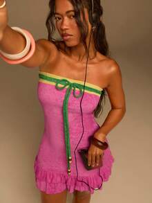 Athîral 女士休闲度假抹胸针织毛巾布撞色迷你连衣裙 - 彩色 - 查看 1