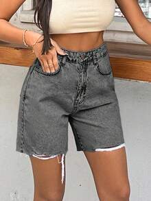 EURMUSE 100%Cotton Rigid, Back Label And Washing Detailed Short - Light Grey - View 7