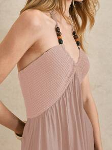 Écloséra Robe longue élégante de style rétro français en perles, tricotée et tissée, de couleur rouille, pour le printemps/été. Robe longue, robe d'été longue, robe de vacances, robe de plage longue pour femmes. Robe d'été femme à col ras-du-cou, robe de style bohème pour tenue de villégiature - Rose bonbon - Voir 7