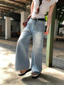 DAZY Women's Versatile Casual Quilted Flared Refreshing Denim Jeans, Suitable For All Seasons - Blue - View 6