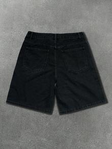 Manfinity EMRG Men's Hiphop Street Fashion Star Rhinestone Club Washed Black Denim Shorts - Black - View 2