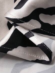 Livesso Elegant Holiday Beach Party Outfit, Summer Zebra Print V-Neck Waist Cinched Mid-Length Dress For Women - Black and White - View 7