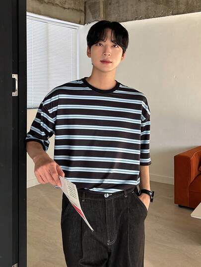 DAZY Men's Casual Colorblock Striped Short Sleeve T-Shirt, Summer