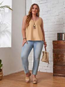 EMERY ROSE Camiseta de tirantes de unicolor informal de talla grande - Caqui - Ver 4