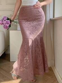 DAZY Elegant Lace Mermaid Skirt For Women, Spring/Summer - Pink - View 9