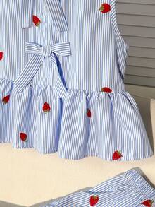 SHEIN 2件套少女碎花无袖上衣和宽松休闲裤套装 - 藍色 - 查看 6