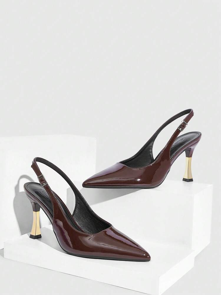 CUCCOO SZL Women's Pointed Toe Color Block Stiletto Heel Slingback Pumps, Versatile For Commute, Party, Work Outfit