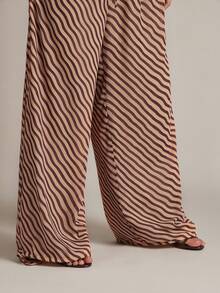 Hauture Women's Diagonal Stripe Chiffon Co-Ord Set Cowl Neck Top With Open Back & Matching Balloon Pant - Multicolor - View 6