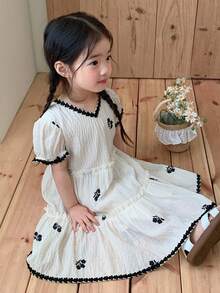 DAZY Infant/Toddler Girls' V-Neck Fresh Korean Style Spring/Summer Dress - Apricot - View 7