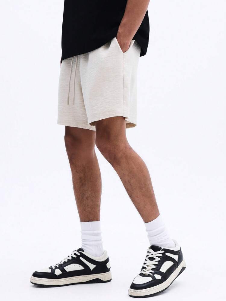 Shorts Masculina Casual com Sensação de Linho, Cordão, Cintura Elástica, Ajuste Relaxado, Praia, Férias, Resort, Leve, Respirável, Confortável