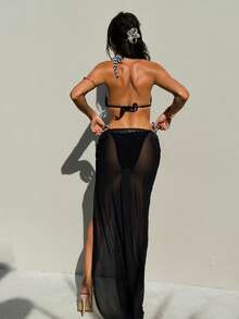 Swim SXY 26SS 春夏度假沙滩高端性感贝壳黑白三件套泳衣套装 - 黑色 - 查看 2